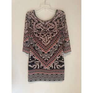 WHBM black/white/coral floral print dress, women’s size medium